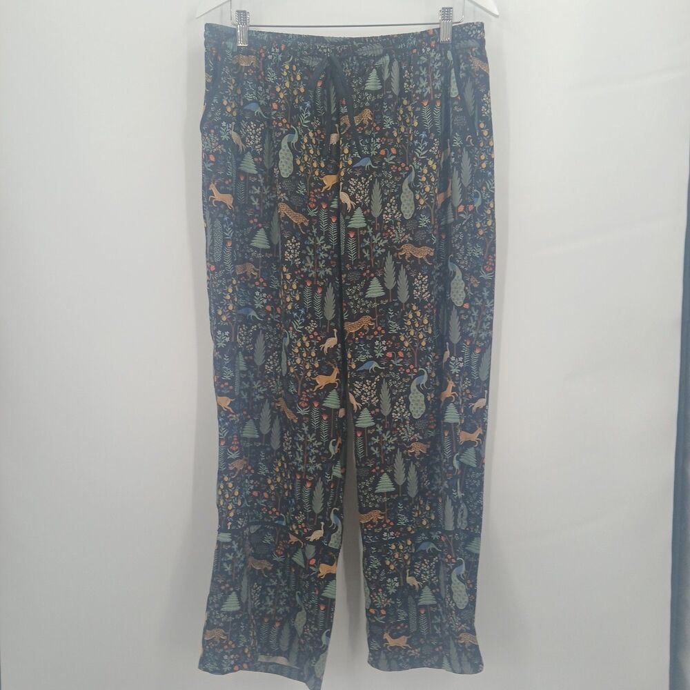 womans size large casual pull on pants elastic waist forest jungle scene animal
